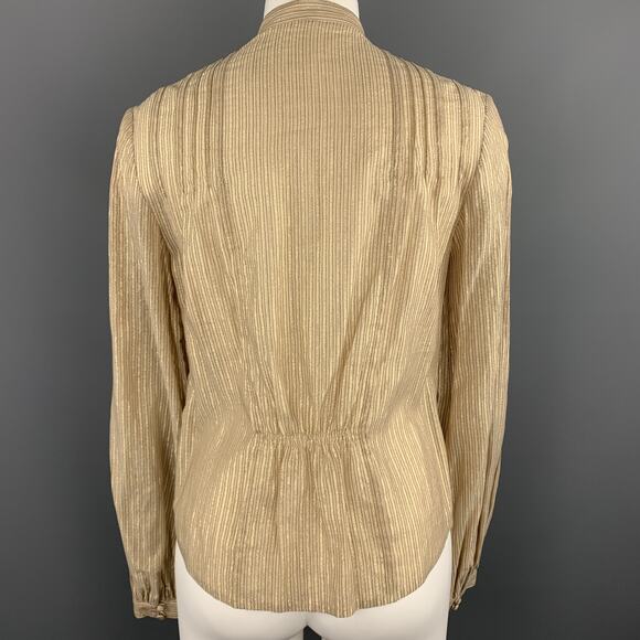 3.1 PHILLIP LIM Size 4 Gold Metallic Striped Sequin Bib Blouse - Picture 6 of 8